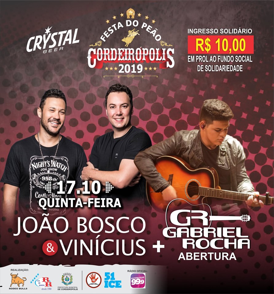 Gabriel Rocha abrirá show de João Bosco e Vinícius