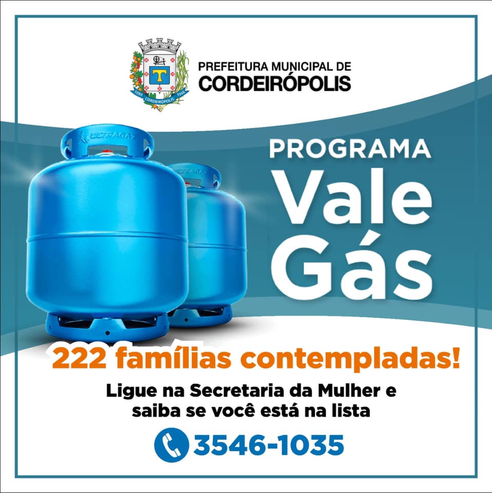Em Cordeirópolis, 222 famílias estão contempladas para receber vale gás